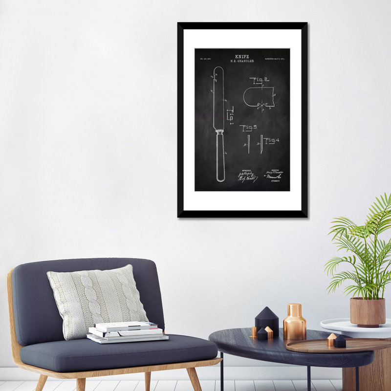« couteaux », impression sur toile, H 24 po x l 16 po x P 1 po, Papier d'art encadré noir, Blanc