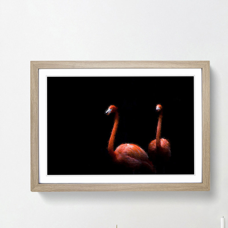 Pink Flamingos - Picture Frame Painting Print, Oak Framed, 36cm H x 48cm W x 2cm D