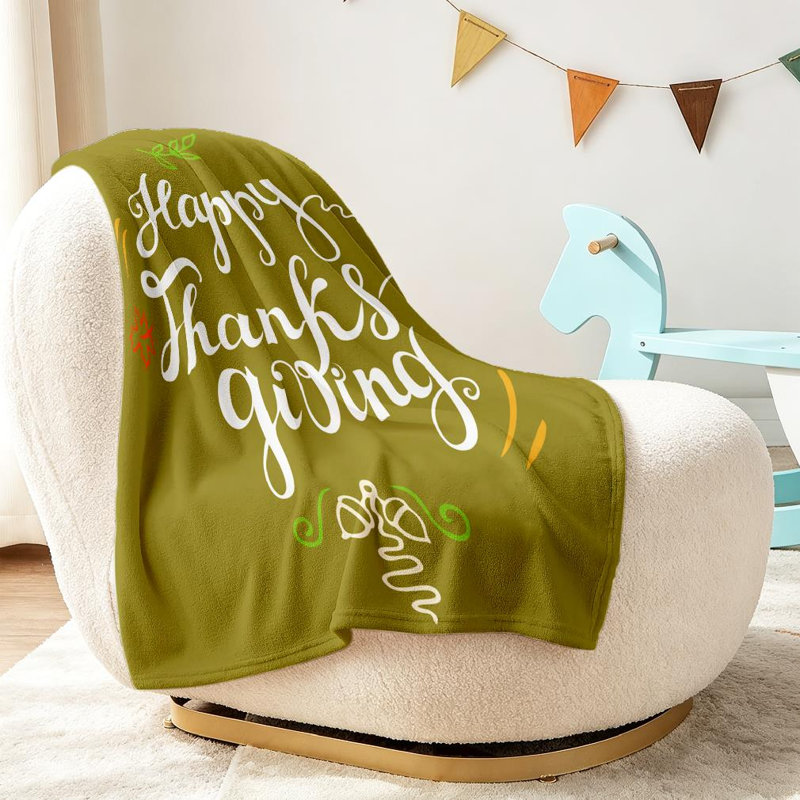 Jeté en molleton orange ultra doux, imprimé d'un seul côté Happy Thanksgiving, Throw 30" x 40"