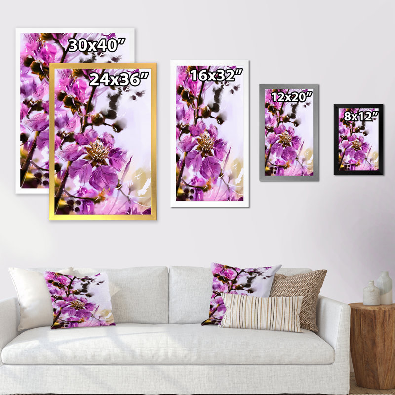 Fleurs mauves II - Peinture, H 20 po x l 12 po x P 1 po, Cadre photo blanc
