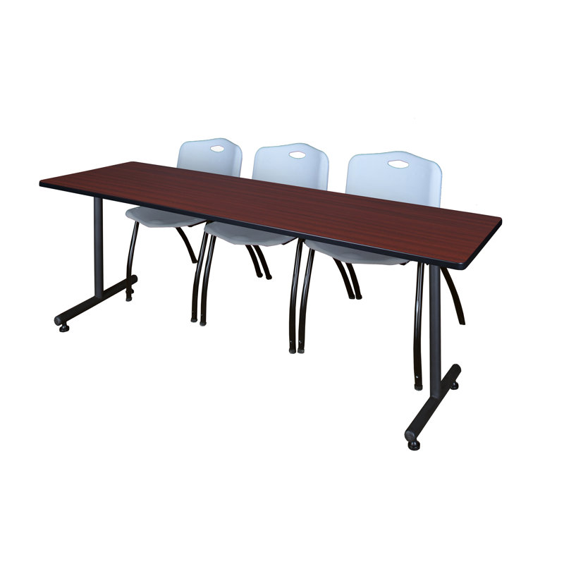 Table de formation en T Nick Nick, chaises empilables 2 M, Gris, Érable