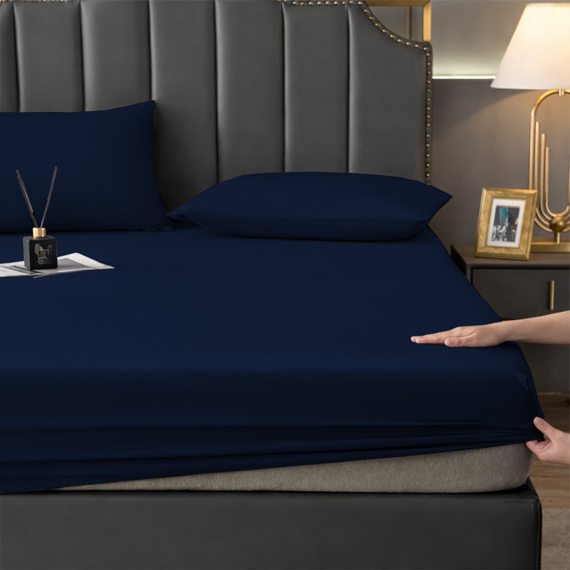 Aspire Homeware Premium 25cm Deep Fitted Sheet for Stylish and Comfortable Bedding, Double (4'6), Navy