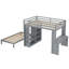 Lit superposé grand-lit simple avec bureau, structure en bois massif, tablettes et garde-robe intégrées, lit inférieur amovible, gris-1758747957-1758747958