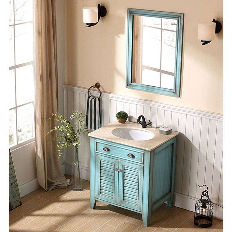 Meuble-lavabo moderne de style américain avec comptoir en marbre, lavabo en céramique et armoire de rangement pour salle de bain