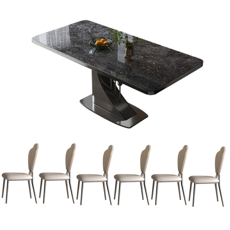 Ensemble de table de salle à manger haut de gamme en fritté, Noir, H 29,53 po x L 55,12 po x l 31,5 po
