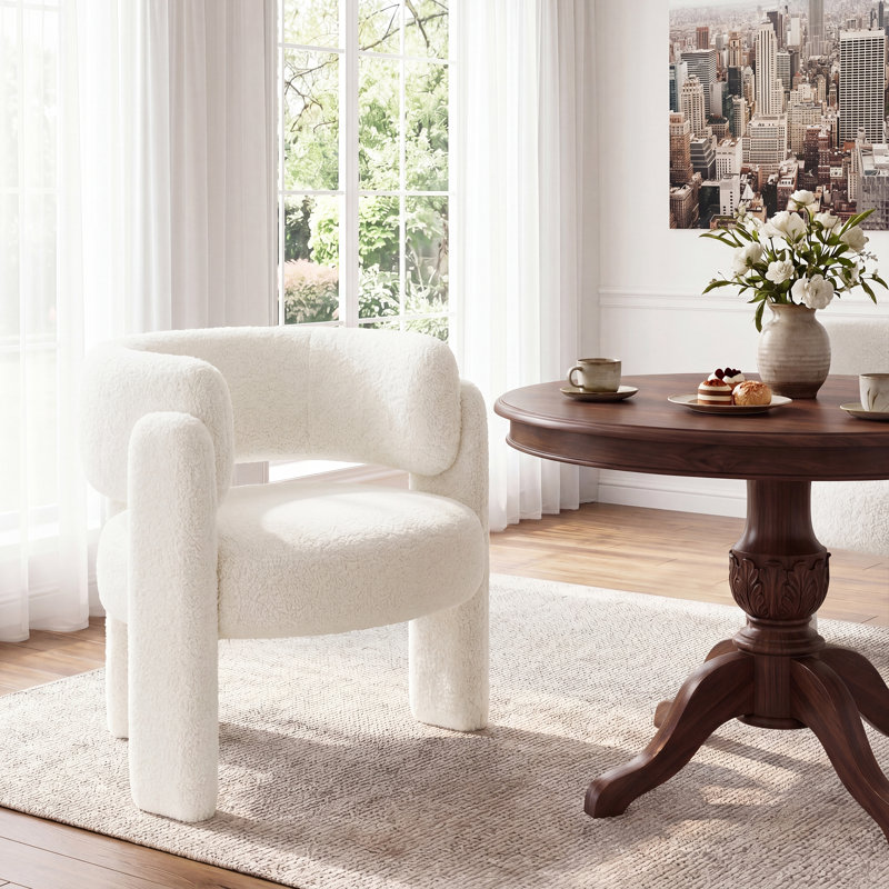 Rosanno Velvet Upholstered Dining Armchair , Cream Boucle