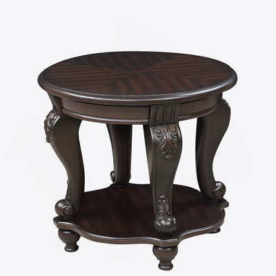 22'' Two Tone Round End Table,Solid Wood Sofa Side Table With Shelf,Living Room Corner Table Easy Assemble, Espresso