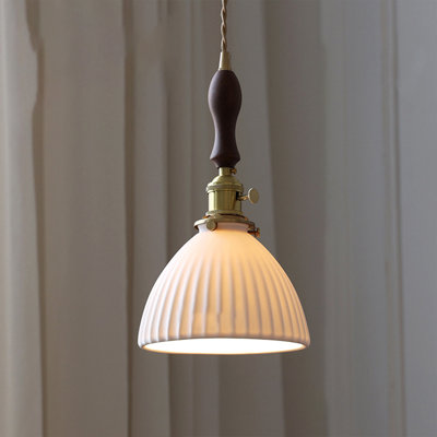 Luminaire suspendu en céramique avec déco en bois d'hévéa 1 lumière Angello