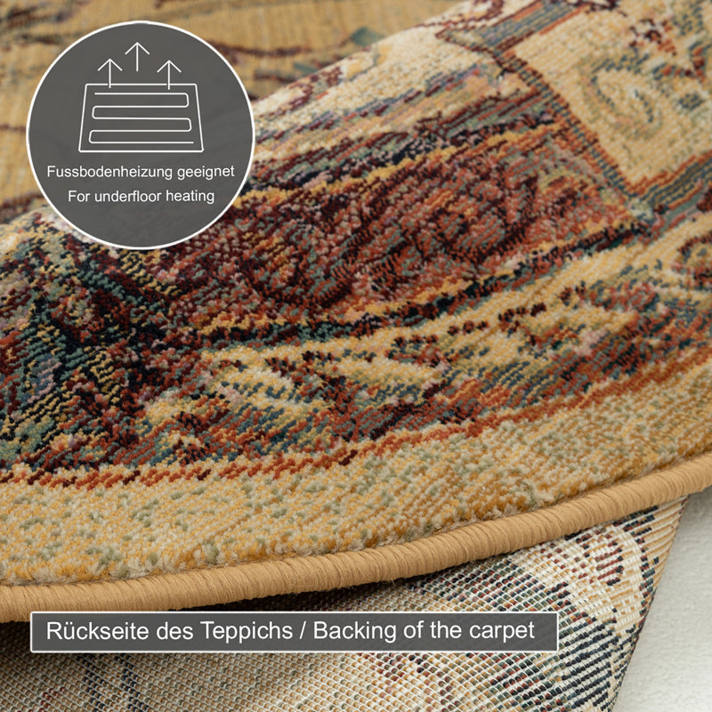 Wayne Machine Woven Beige/Brown Indoor Rug, Round 300cm