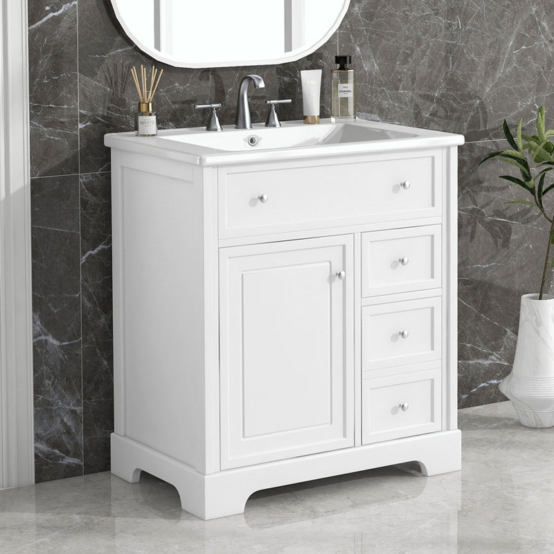 Meuble-lavabo de salle de bain avec lavabo, Blanc