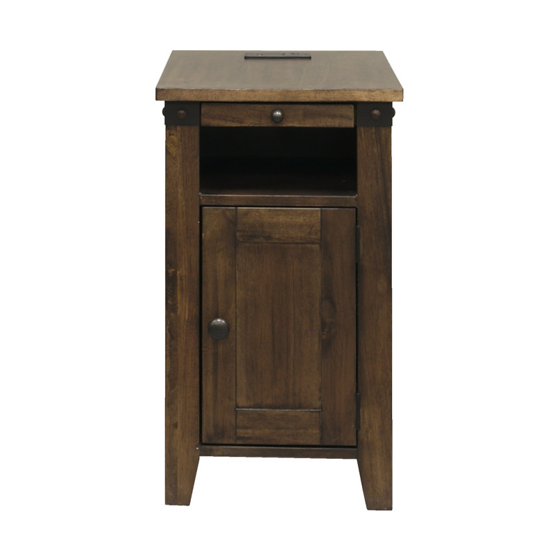 Ashworth Solid Wood Tray Top Single with Storage and Built-In Outlets, Hazel