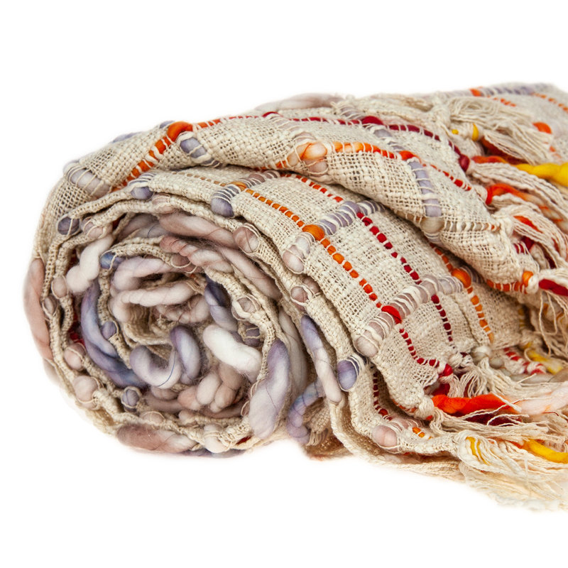 Adlily Beige and Yellow Handloomed Cotton Throw Blanket