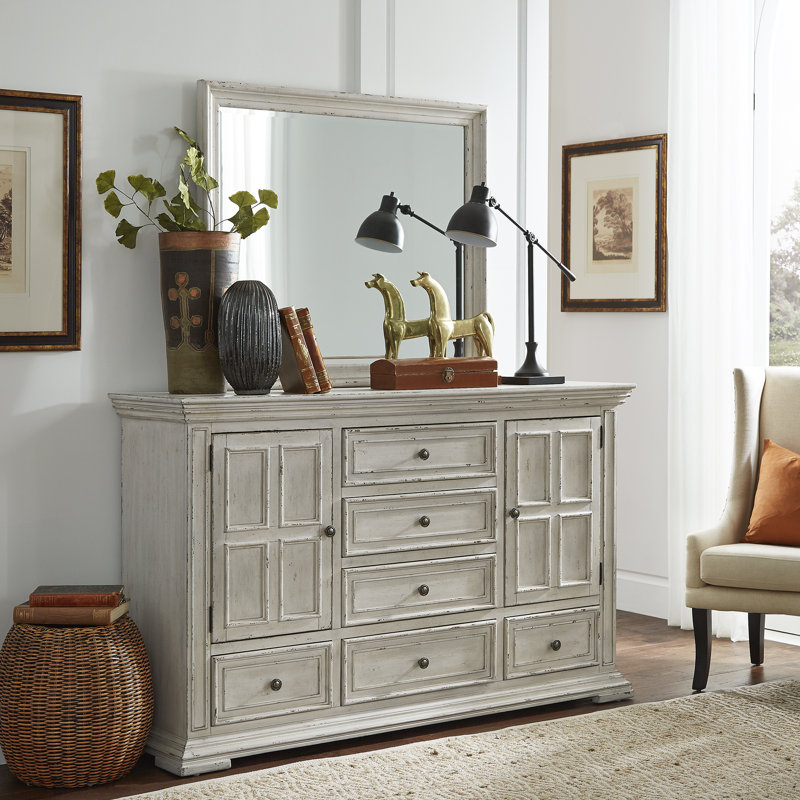Temple Cloud Temple Cloud 6 Drawer Dresser with Mirror Set, White