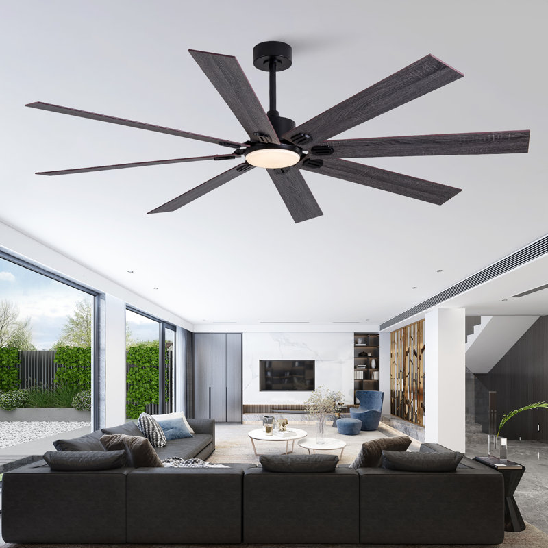 Ventilateur de plafond de 70 pouces avec télécommande, 8 pales de ventilateur double face en composite de bois massif, 6 vitesses, rotation bidirectionnelle, 3 CCT, éclairage à intensité variable, convient aux grands espaces