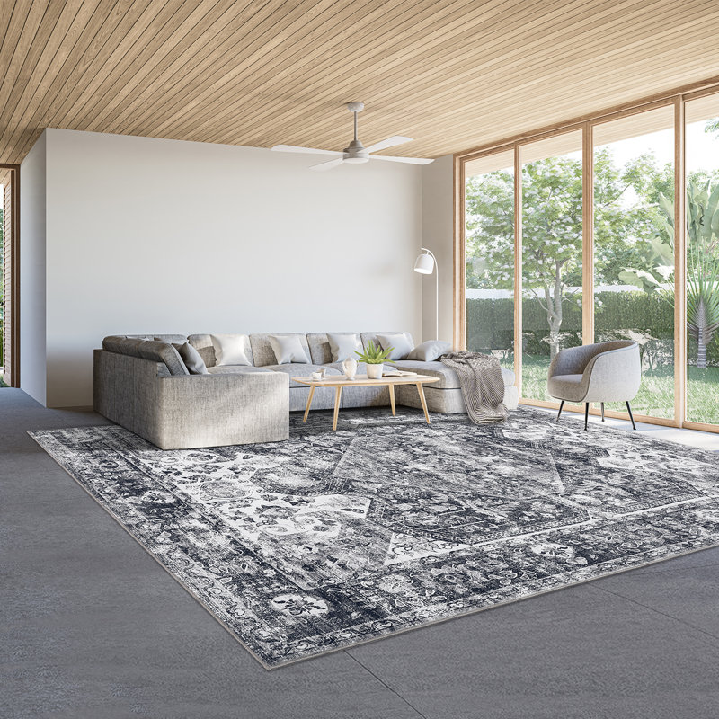 Tapis de chambre à coucher à motif floral antidérapant pour salon Boho, Rectangle 5 pi x 7 pi