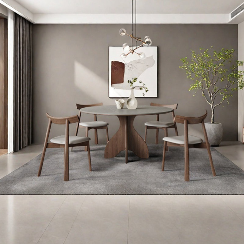 Round gray sintered stone dining table