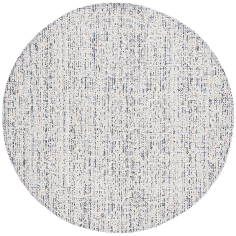 Ebony Hand Tufted Wool Cotton Pet Ikat Rug in Blue/Ivory, Round 6'