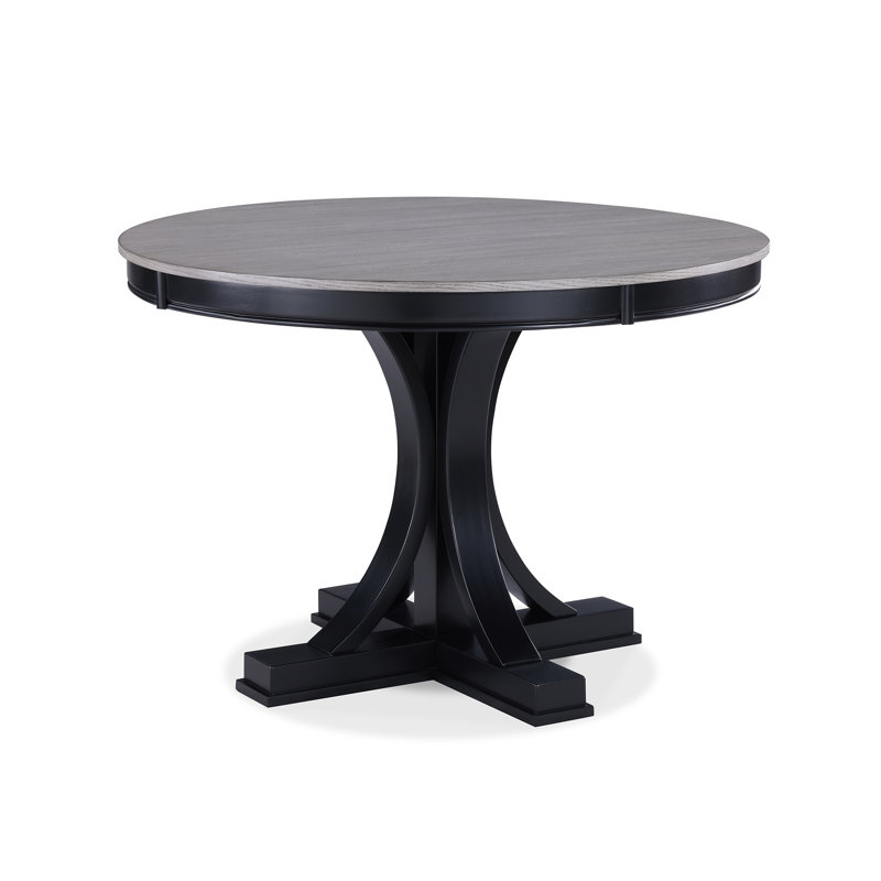 1 pièce Table de salle à manger ronde gris clair contemporain avec base noire et meubles de salle à manger en bois gris
