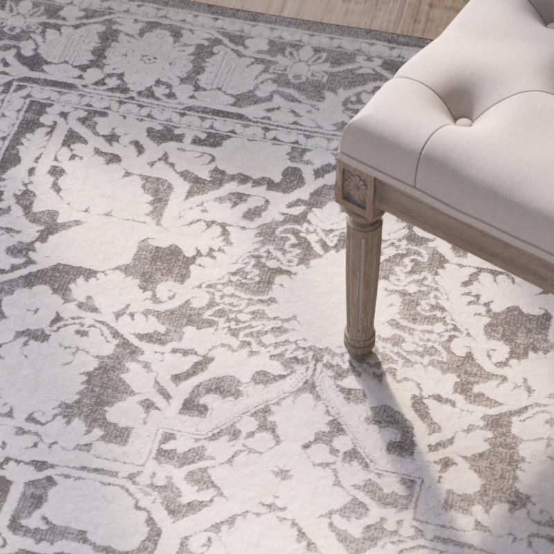 Calidia Oriental Dark Gray/Cream Area Rug, Round 6'7"