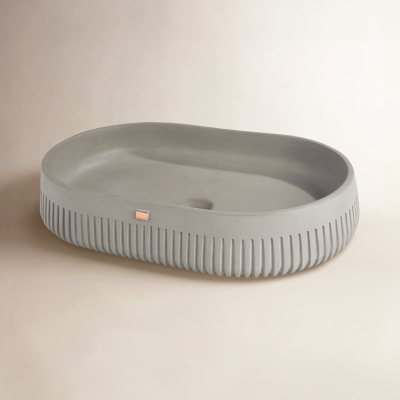 Konkretus Papua 14.5'' Concrete Oval Bathroom Sink, Rain Gray