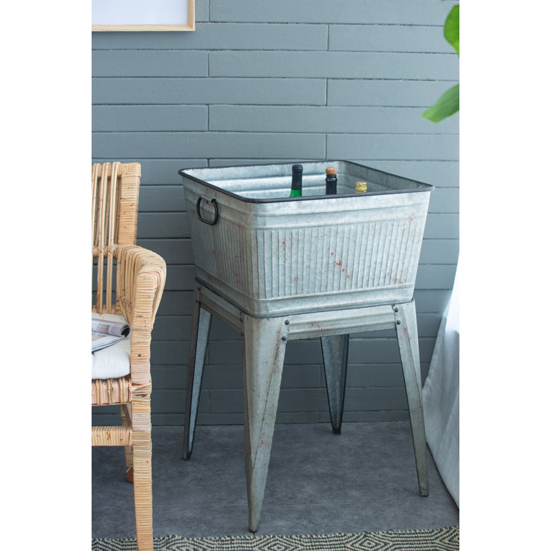Large Galvanized Metal Tub Stand for Planters, Ice Buckets, Outdoor Decor - Rustic Home & Garden Storage Solution with Raised Design