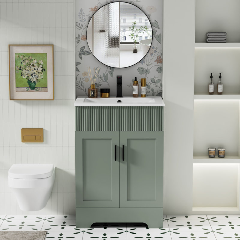 Breonica 24" Mid Century Modern Single Bathroom Vanity with Ceramic Sink Top, Zinc Alloy Faucet, Painted Surface