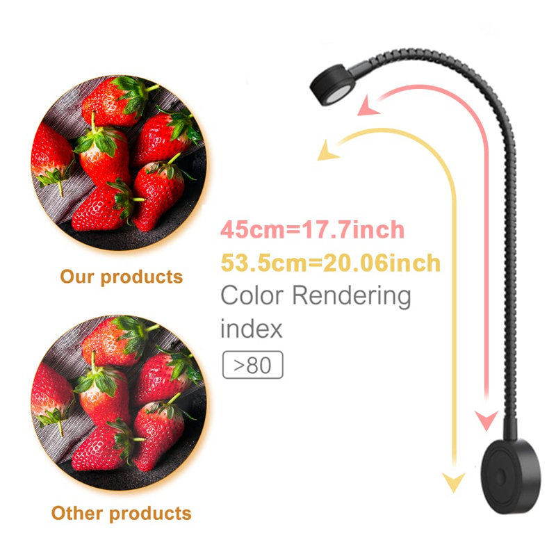 Luminaire de chevet flexible à col de cygne, luminosité réglable avec ports de charge USB / Type-C, tourne-disque homologué ETL