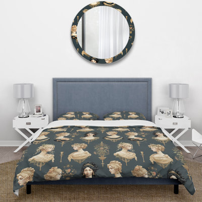 Beige Victorian Cameo Portraits - Floral Duvet Cover Set