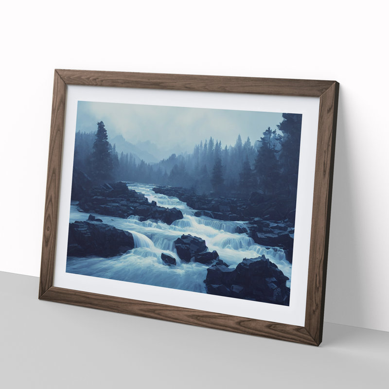 XH1022-10154X Wild Forest Stream 1 Piece Single Picture Frame Wall Art, 46cm H x 64cm W x 2cm D, Walnut
