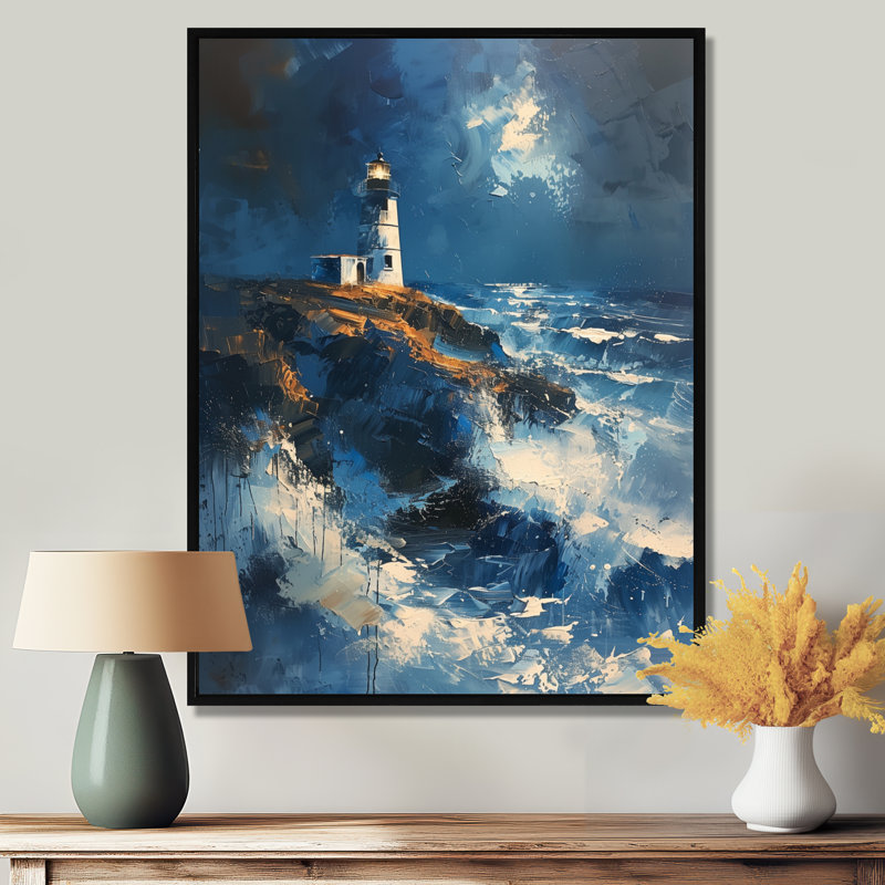 Décoration murale phare bleu orageux II - Phares, H 30 po x l 40 po, Cadre flottant noir