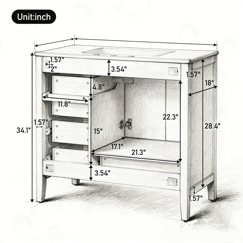 Armoire de salle de bain avec porte à fermeture douce, 4 tiroirs, Bleu