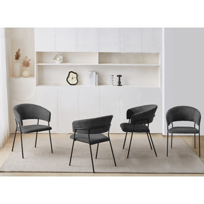 Andrya Chunky-Weave Fabric Dining Chair with Arms, Set of 4