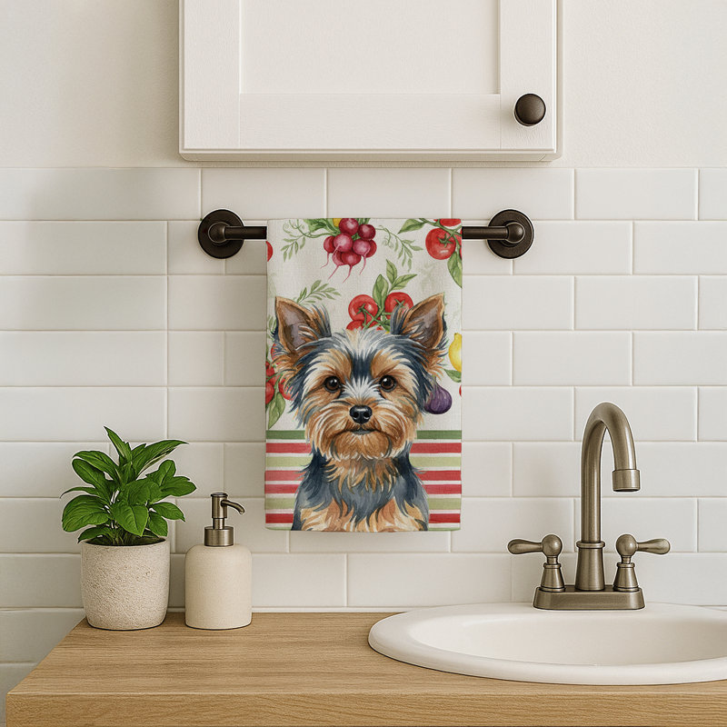Blue and Tan Yorkshire Terrier Vegetables Kitchen Towel, Blue/Tan Yorkshire Terrier