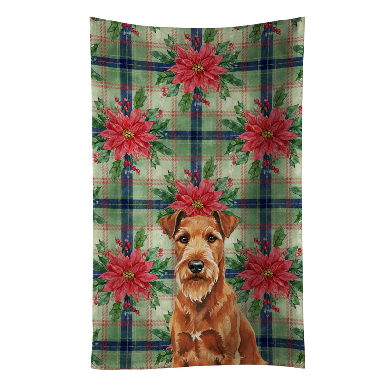Irish Terrier Christmas PoinsettIas Kitchen Towel, Brown Irish Terrier