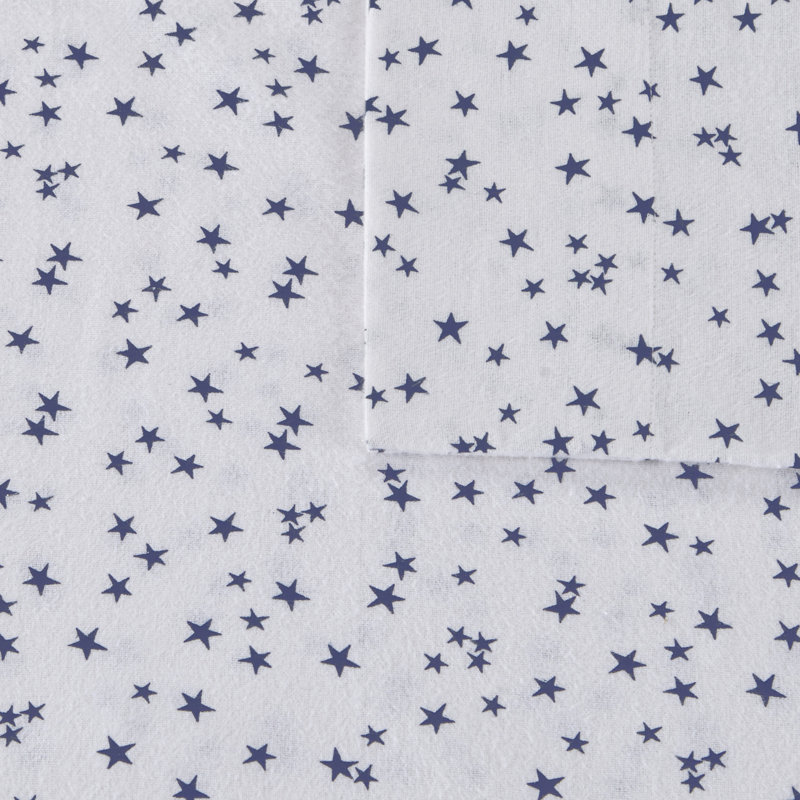Twin XL Blue Stars Cotton Flannel Sheet Set