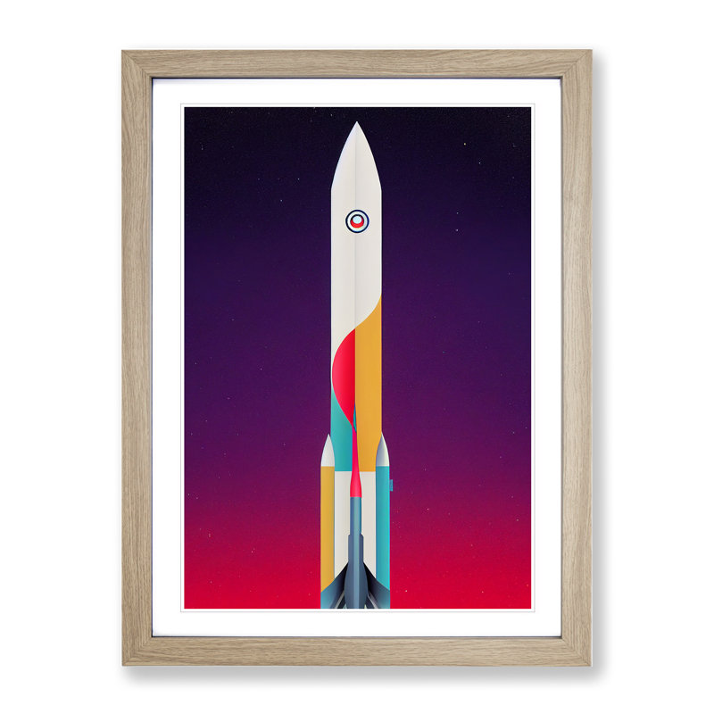 Beautiful Spaceship Rocket - Single Picture Frame Print, 64cm H x 46cm W x 2cm D, Oak Framed