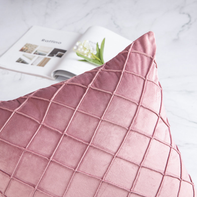 Coussin décoratif à carreaux, Rose clair, Polyester