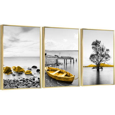 Contrast aluminium encadré, ensemble de 3 reproductions d'art encadrées sur toile