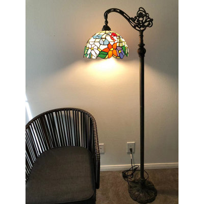 Philadelphia Tiffany Floor Lamp Stained Glass Hummingbird Flowers LED bulb included Gooseneck 20"W*12"D*63"H