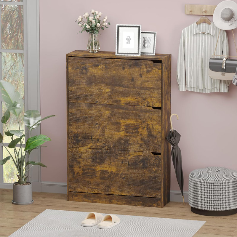 Armoire à chaussures avec 3 tiroirs rabattables, armoire à chaussures en bois cachée, armoire de rangement à chaussures autoportante pour le vestibule