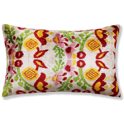 Luxury Floral Silk Velvet Lumbar Pillow 16X24 | Handmade & Vegetable Dyed