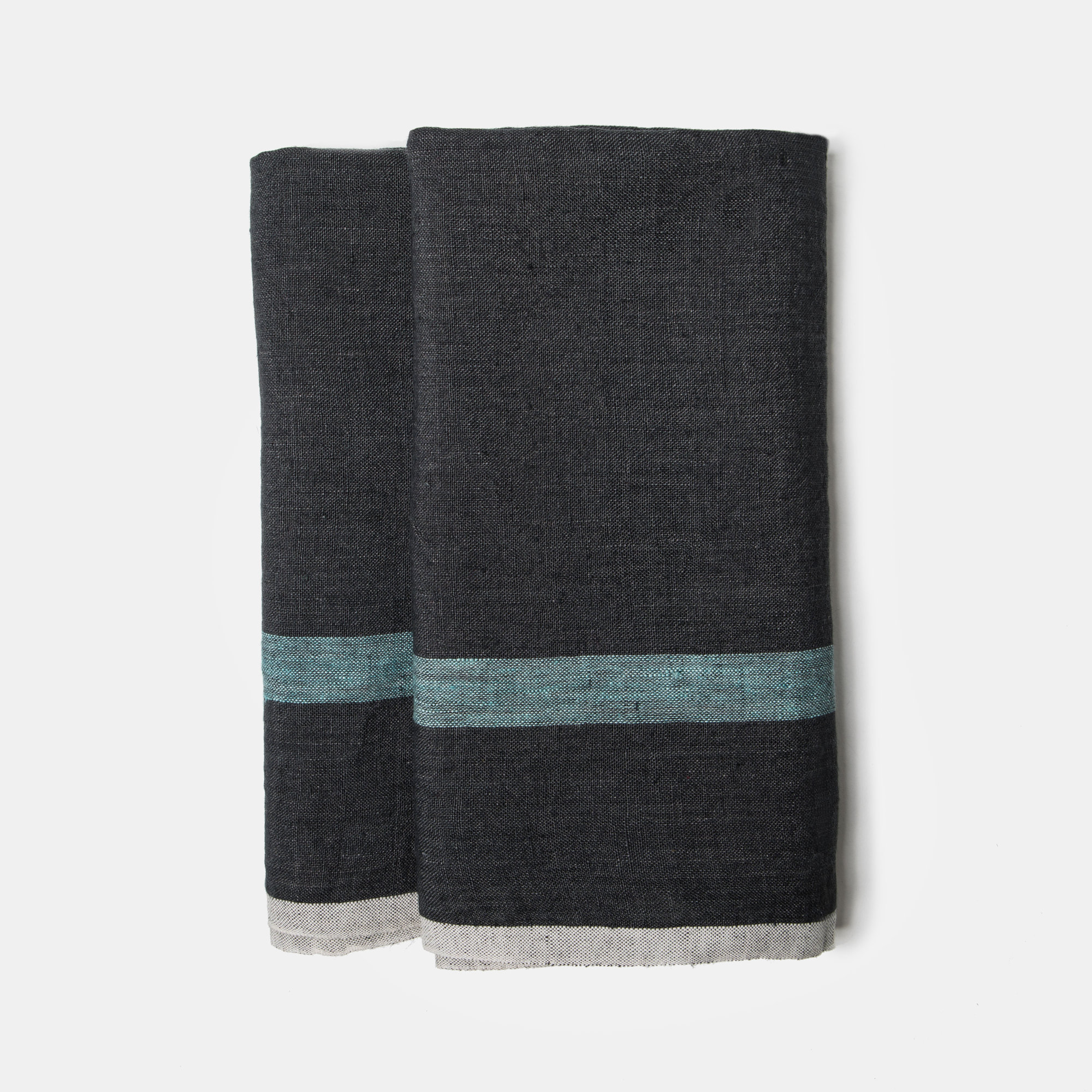 Stripe Tea Towel Kitchen Towel, Charcoal/Aqua