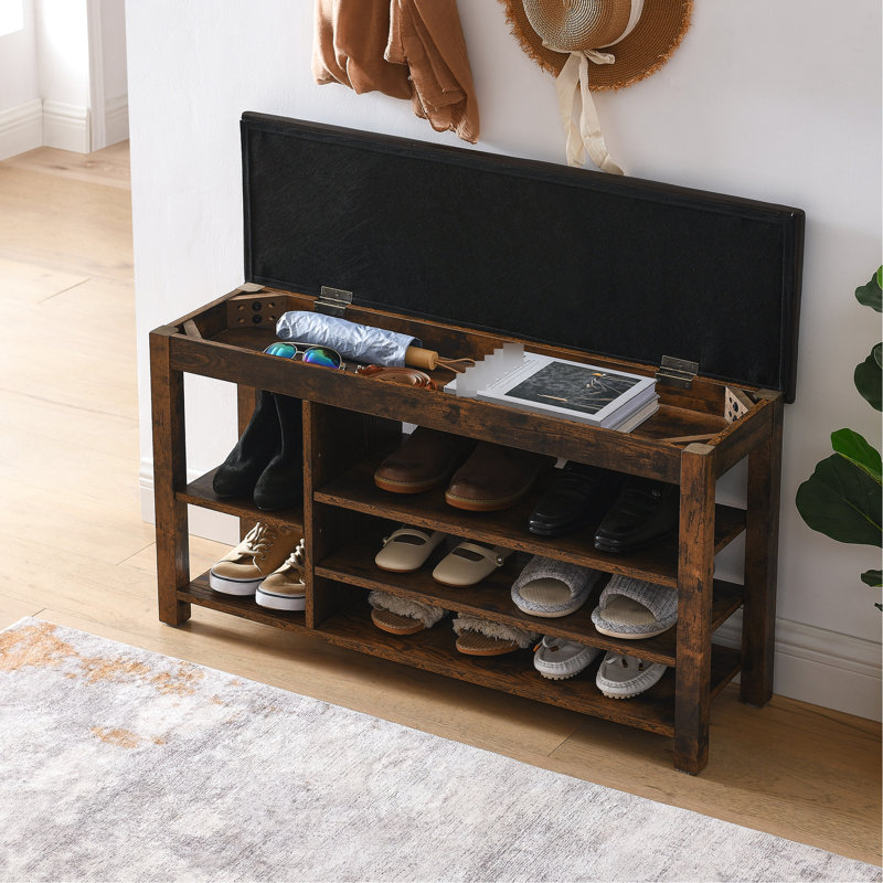 Vintage Height-Adjustable Bench, Rubberwood, Comfortable High Sponge Seat, Three Layers Of -Proof Storage, Concealed Storage Under 12" Width, 33.7Kgs Product Weight, 400Lbs Weight Limit Long