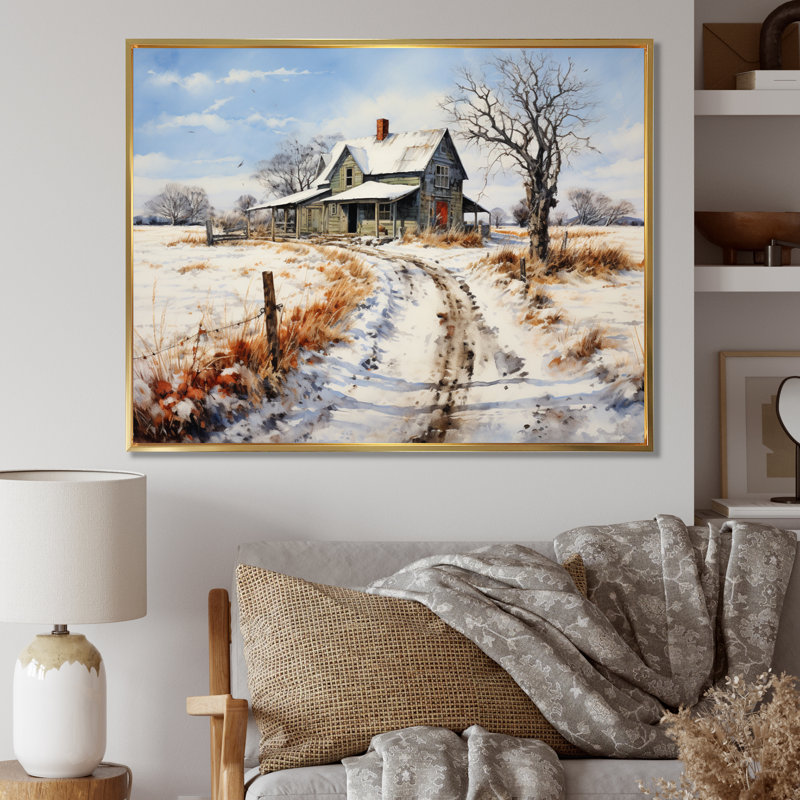 Markela Farmhouse Country Pointillism - impression, H 30 po x l 40 po x P 1,5 po, Cadre flottant doré