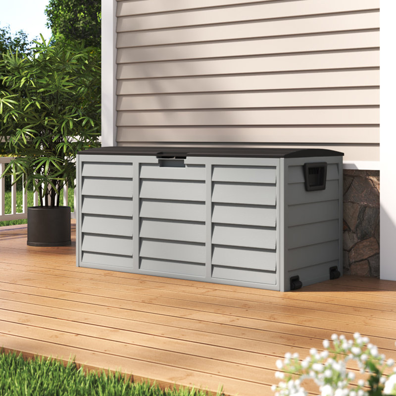 Plastic Garden Storage Box with Wheels, Black