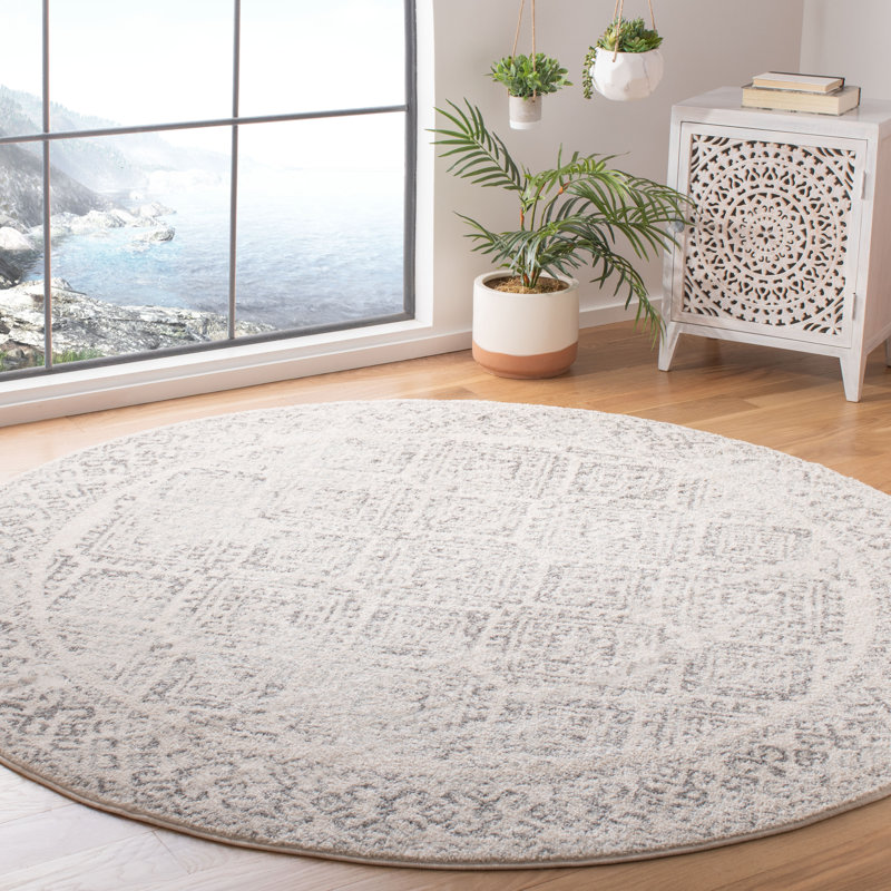 Hooked Geometric Ivory/Grey Rug, Round 201 cm