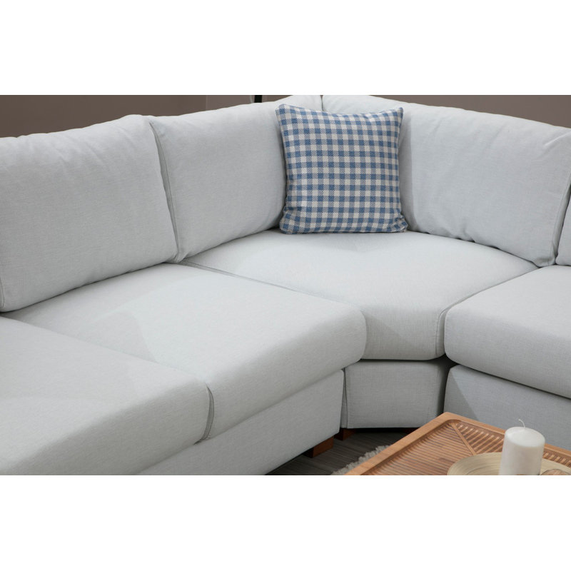 Elegant Corner Sofa with 100% Polyester Fabric, Beech Wood Frame, 9.3 x 10.6 ft | 18 DNS Hard Foam & 24 DNS Feather Cushioning | 4 Removable 18 x 18 in Cushions, Dry-Cleanable | Scandinavian Design, Perfect for Modern Living Rooms