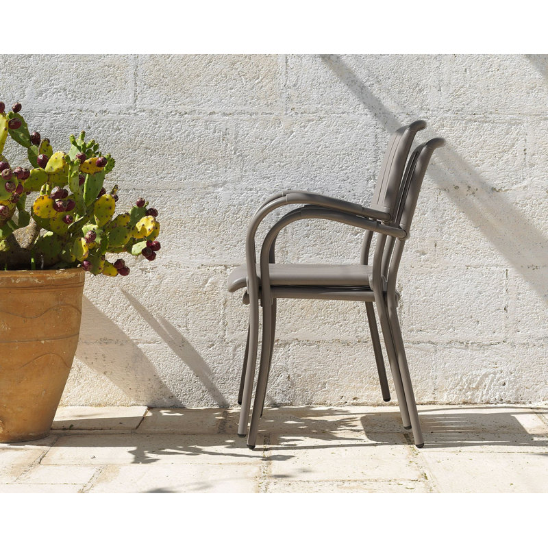 Ooper Stacking Patio Dining Armchair with Cushion, Tortora