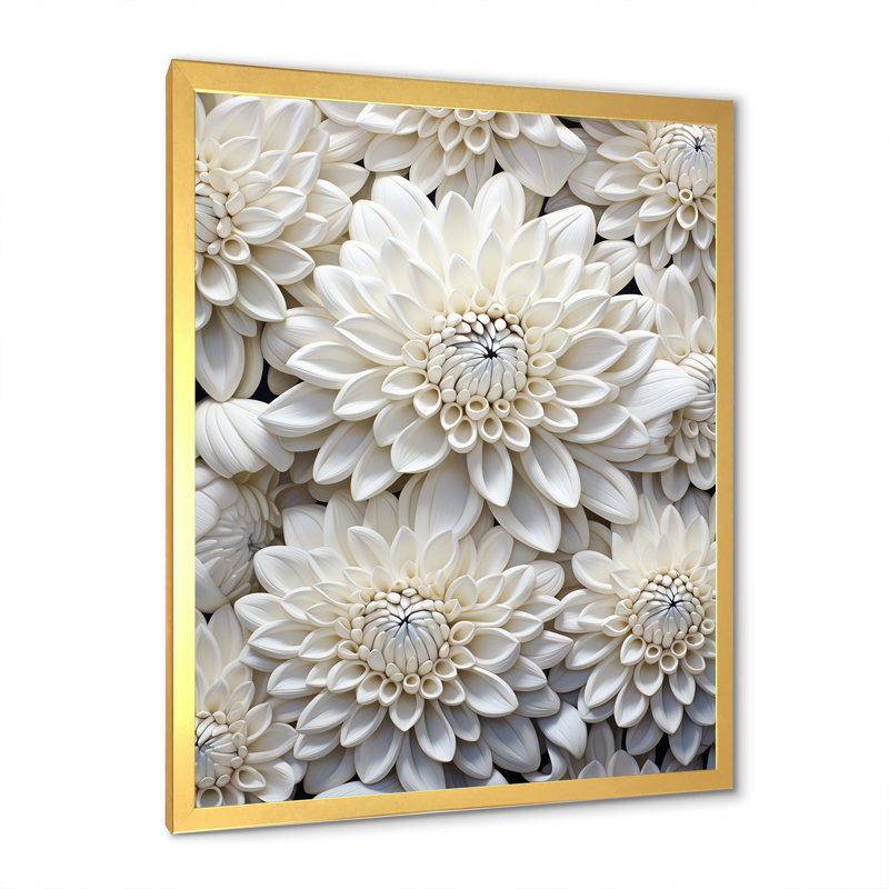 «Pure White Chrysanthemums Magic - Chrysanthemums», impressions d'art mural, Cadre doré simple, H 40 po x l 30 po x P 1,5 po