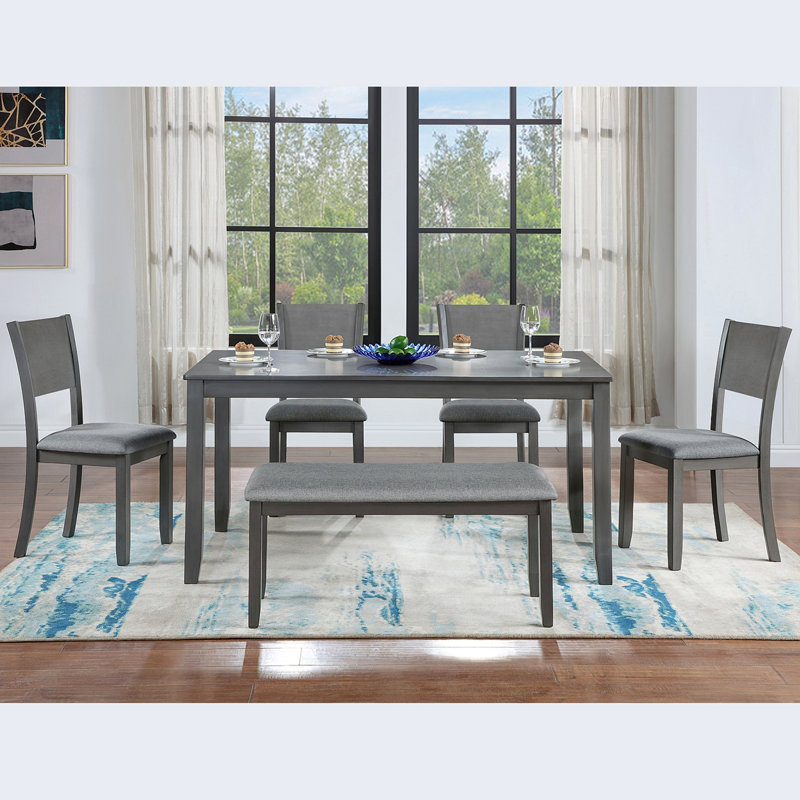 Ensemble de table de salle à manger 6 pièces, ensemble de salle à manger de cuisine, table de salle à manger rectangulaire en bois avec 4 chaises rembourrées et un banc